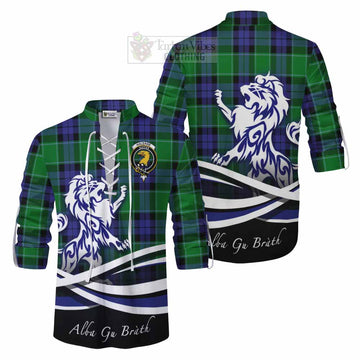 Haldane Tartan Ghillie Kilt Shirt with Alba Gu Brath Regal Lion Emblem