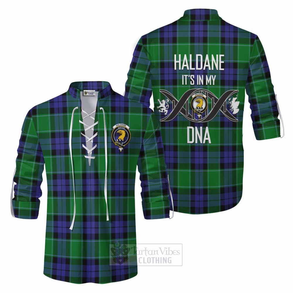 Tartan Vibes Clothing Haldane Tartan Ghillie Kilt Shirt with Family Crest DNA In Me Style