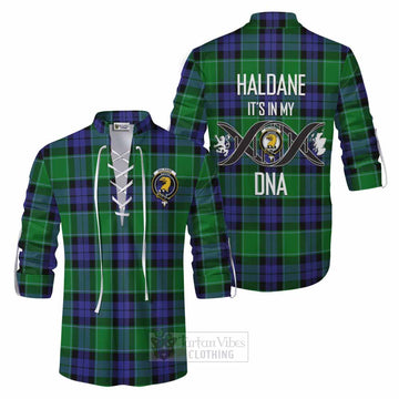 Haldane Tartan Ghillie Kilt Shirt with Family Crest DNA In Me Style