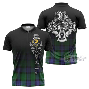 Haldane Tartan Zipper Polo Shirt Featuring Alba Gu Brath Family Crest Celtic Inspired