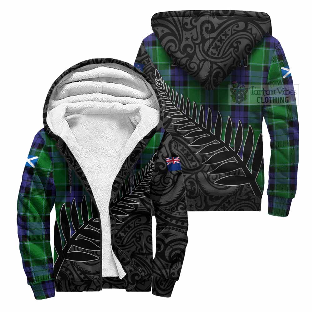 Tartan Vibes Clothing Haldane Crest Tartan Sherpa Hoodie with New Zealand Silver Fern Half Style