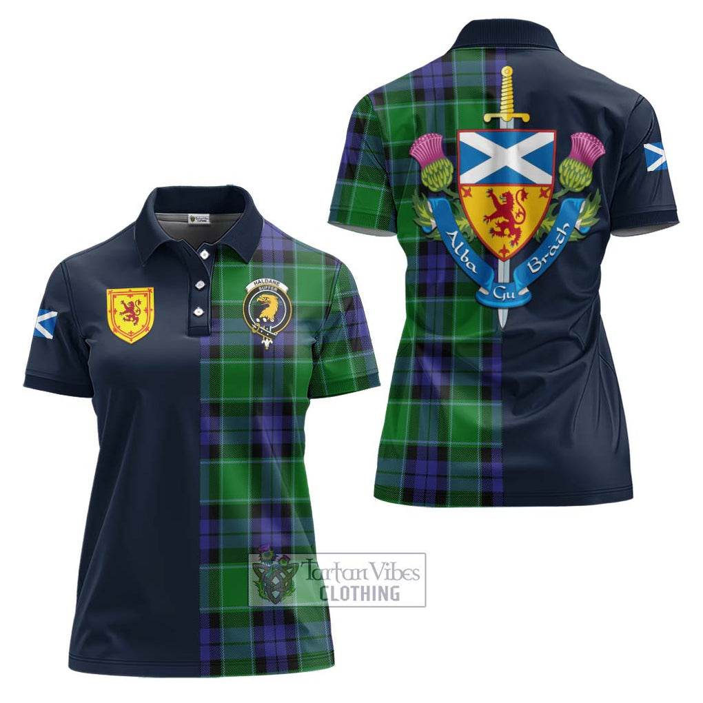 Tartan Vibes Clothing Haldane Tartan Women's Polo Shirt with Scottish Lion Royal Arm Half Style