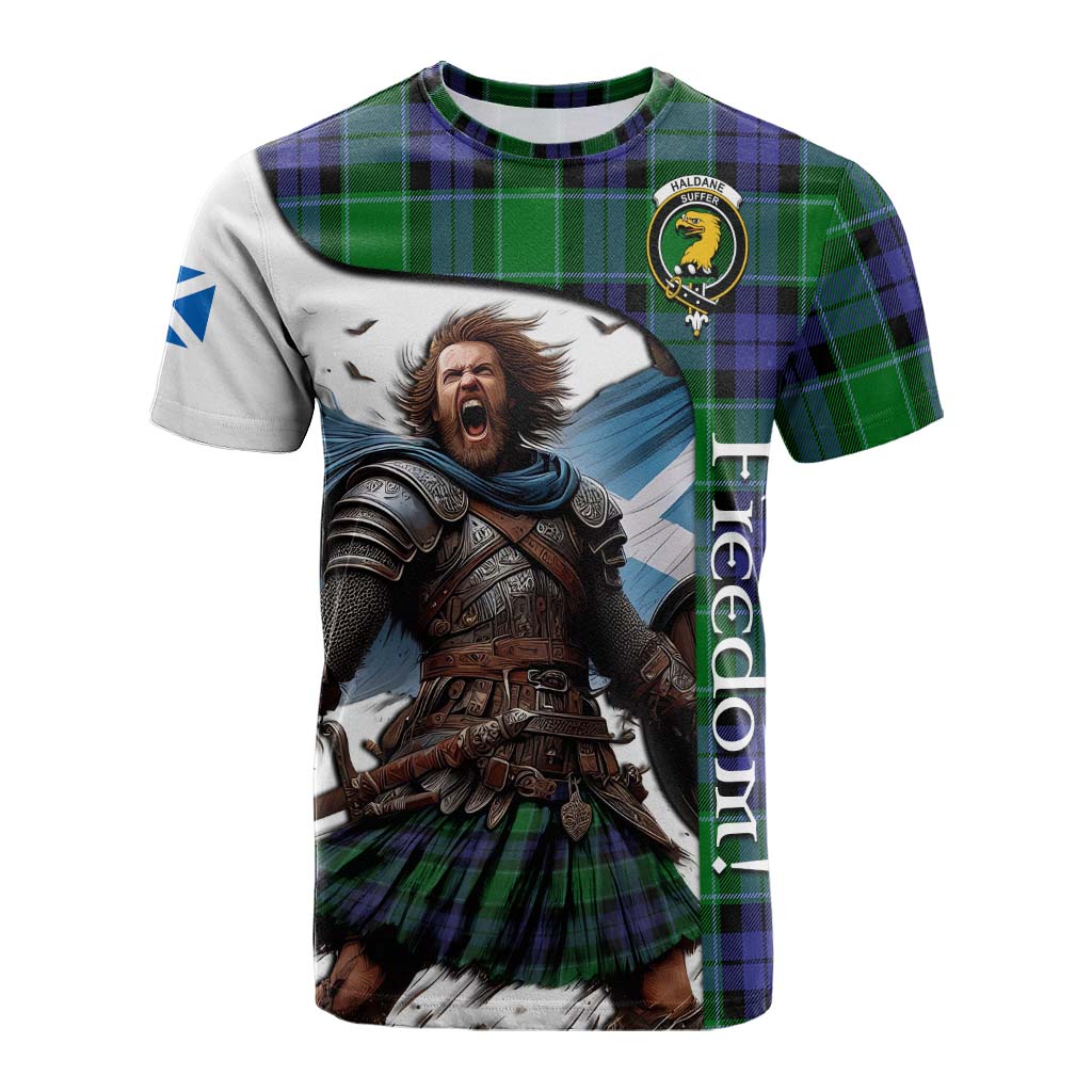 Tartan Vibes Clothing Haldane Crest Tartan Cotton T-shirt Inspired by the Freedom of Scottish Warrior