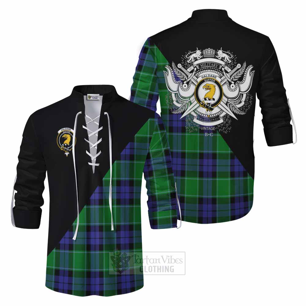 Tartan Vibes Clothing Haldane Tartan Ghillie Kilt Shirt with Family Crest and Military Logo Style