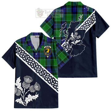 Haldane Tartan Short Sleeve Button Shirt Featuring Thistle and Scotland Map