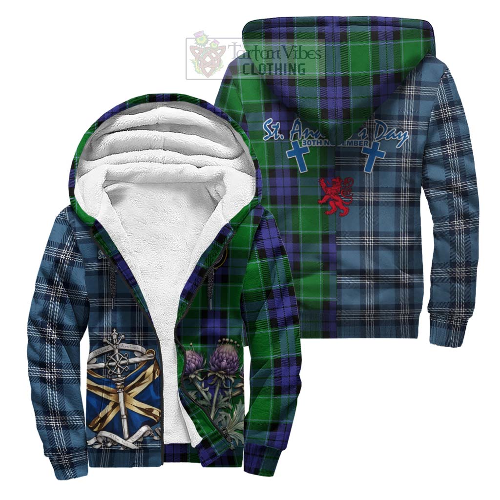 Tartan Vibes Clothing Haldane Tartan Sherpa Hoodie Happy St. Andrew's Day Half Tartan Style