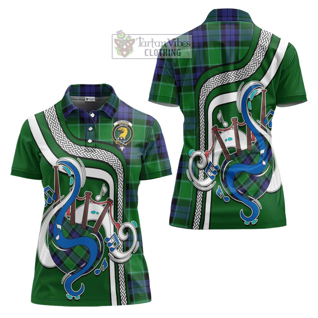 Haldane Tartan Women's Polo Shirt with Epic Bagpipe Style Women - Tartanvibesclothing Shop