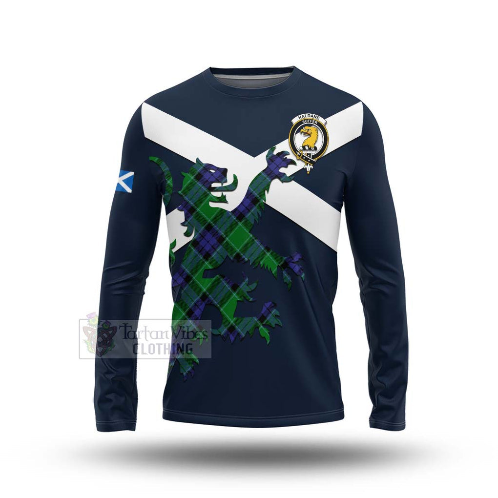 Tartan Vibes Clothing Haldane Tartan Lion Rampant Long Sleeve T-Shirt – Proudly Display Your Heritage with Alba Gu Brath and Clan Name