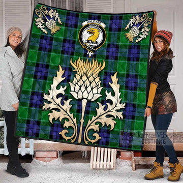 Haldane Tartan Quilt with Family Crest and Golden Thistle Style