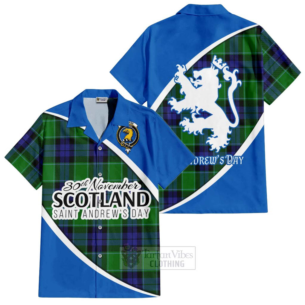 Tartan Vibes Clothing Haldane Family Crest Tartan Short Sleeve Button Shirt Celebrate Saint Andrew's Day in Style