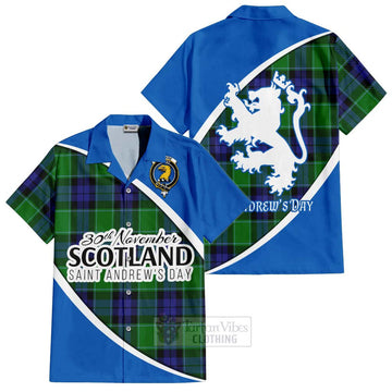 Haldane Family Crest Tartan Short Sleeve Button Shirt Celebrate Saint Andrew's Day in Style