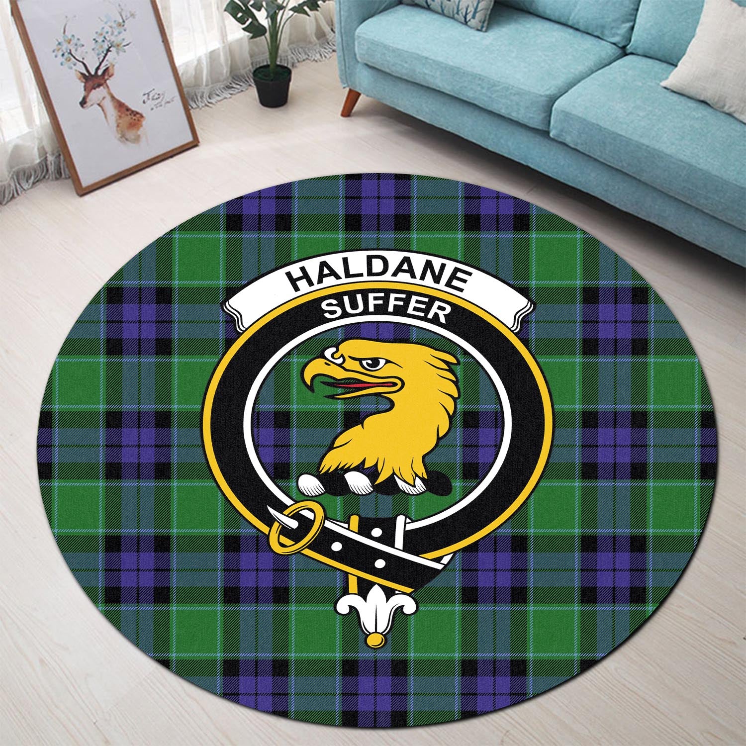 haldane-tartan-round-rug-with-family-crest