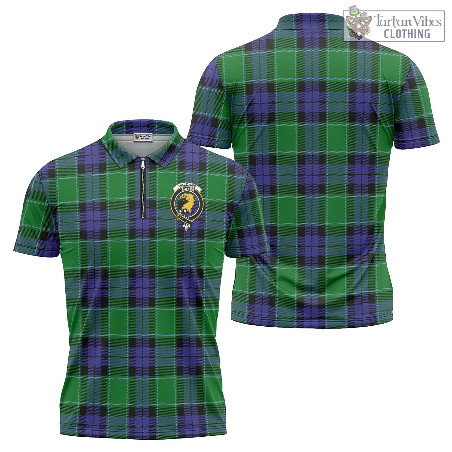 Tartan Vibes Clothing Haldane Tartan Zipper Polo Shirt with Family Crest