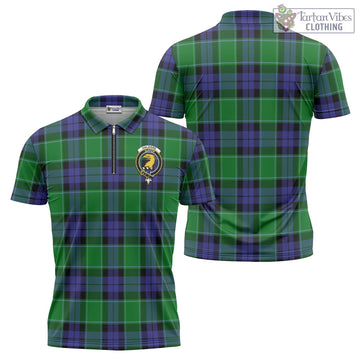 Haldane Tartan Zipper Polo Shirt with Family Crest