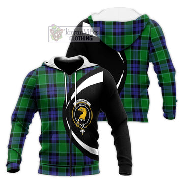 Haldane Tartan Knitted Hoodie with Family Crest Circle Style