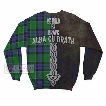 Haldane Tartan Family Crest Sweatshirt Alba Gu Brath Be Brave Lion Ancient Style - Tartan Vibes Clothing