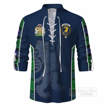 Haldane Tartan Ghillie Kilt Shirt with Family Crest and Lion Rampant Vibes Sport Style