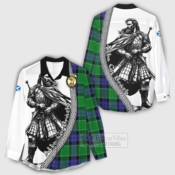 Haldane Tartan Clan Crest Women's Casual Shirt with Highlander Warrior Celtic Style