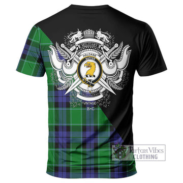 Haldane Tartan T-Shirt with Family Crest and Military Logo Style