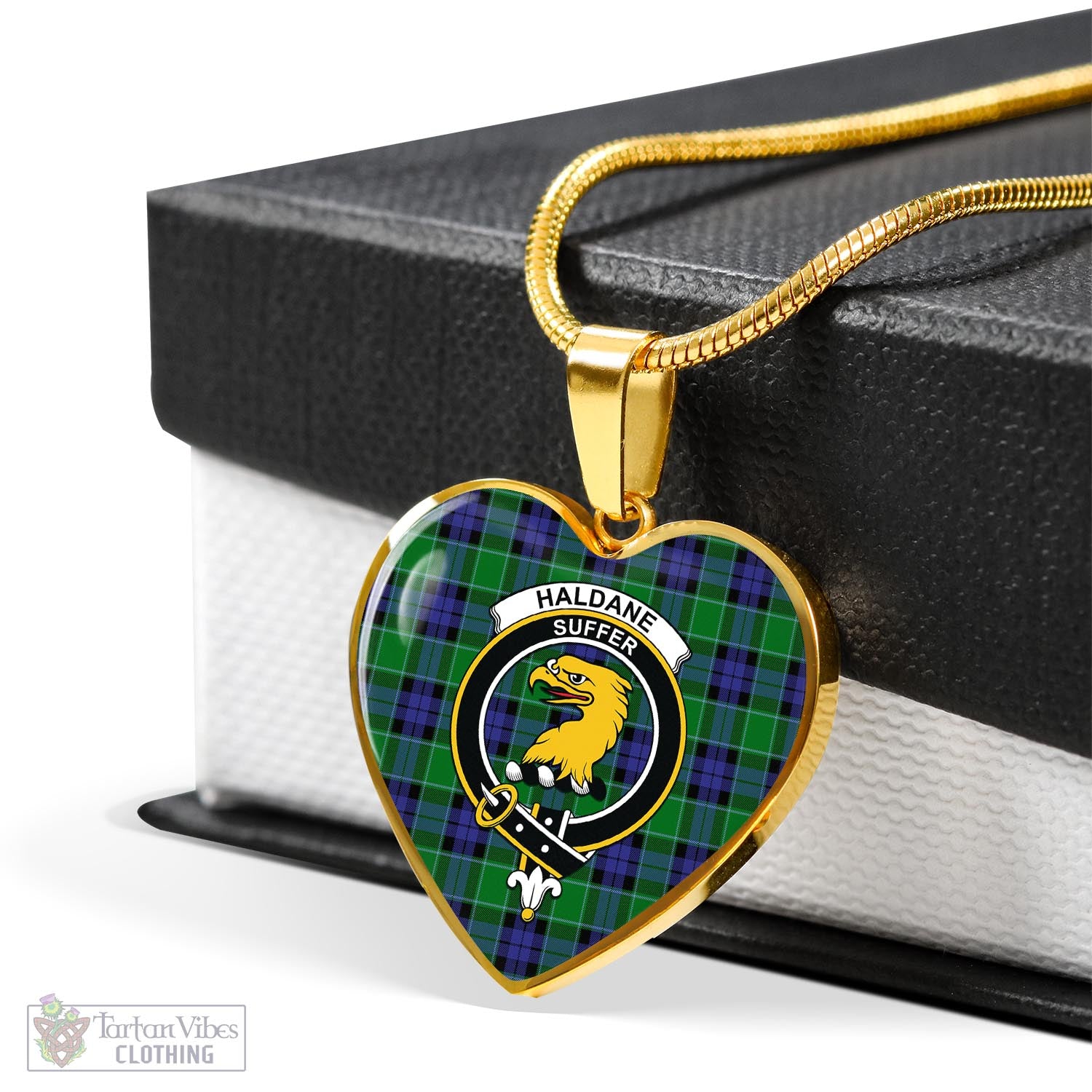 Tartan Vibes Clothing Haldane Tartan Heart Necklace with Family Crest