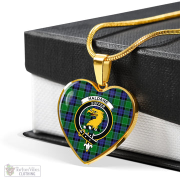 Haldane Tartan Heart Necklace with Family Crest