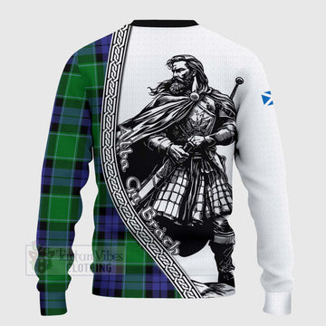 Haldane Tartan Clan Crest Knitted Sweater with Highlander Warrior Celtic Style