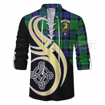 Haldane Tartan Ghillie Kilt Shirt with Family Crest and Celtic Symbol Style