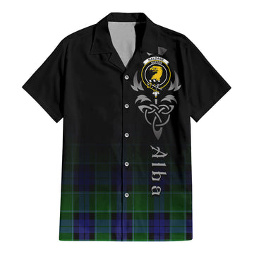 Haldane Tartan Short Sleeve Button Up Shirt Featuring Alba Gu Brath Family Crest Celtic Inspired