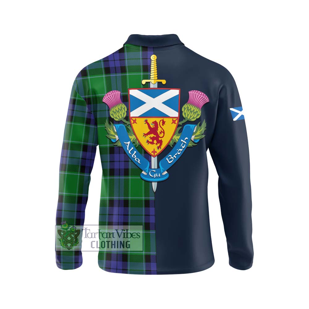 Tartan Vibes Clothing Haldane Tartan Long Sleeve Polo Shirt with Scottish Lion Royal Arm Half Style