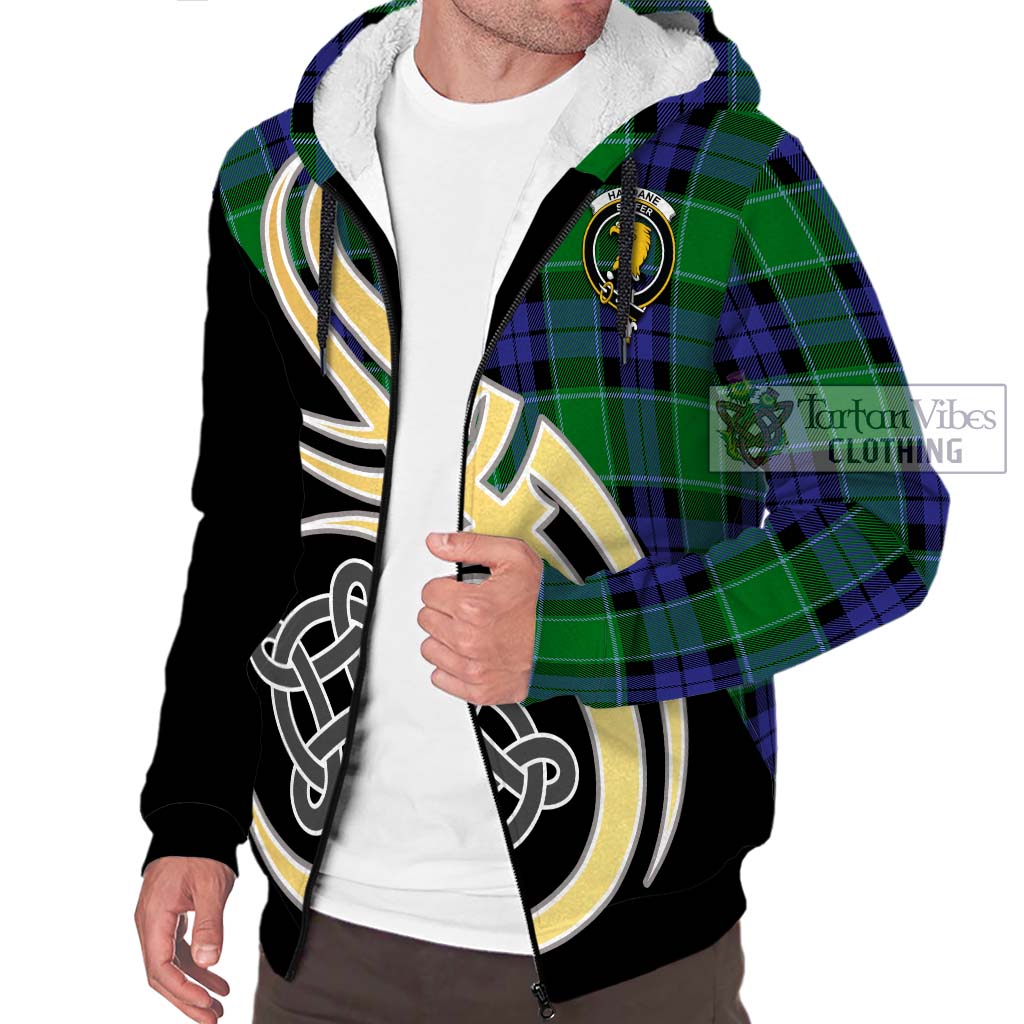 Haldane Tartan Sherpa Hoodie with Family Crest and Celtic Symbol Style - Tartan Vibes Clothing