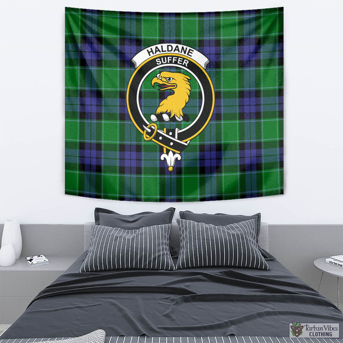 Tartan Vibes Clothing Haldane Tartan Tapestry Wall Hanging and Home Decor for Room with Family Crest