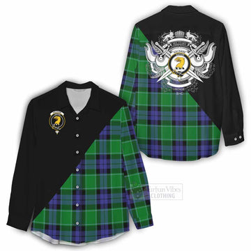 Haldane Tartan Women's Casual Shirt with Family Crest and Military Logo Style