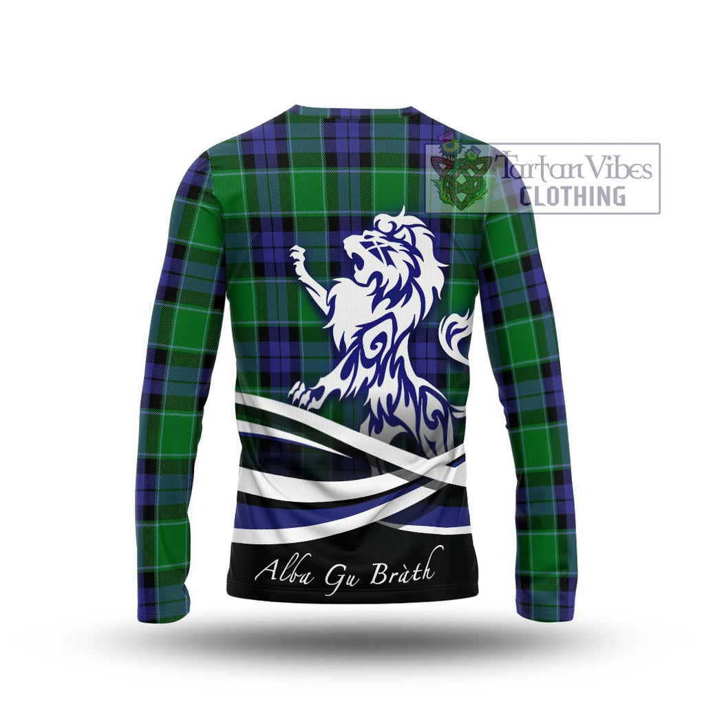 Haldane Tartan Long Sleeve T-Shirt with Alba Gu Brath Regal Lion Emblem - Tartanvibesclothing Shop