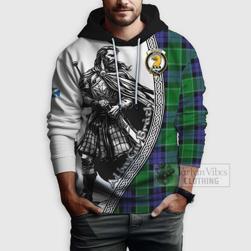 Haldane Tartan Clan Crest Hoodie with Highlander Warrior Celtic Style