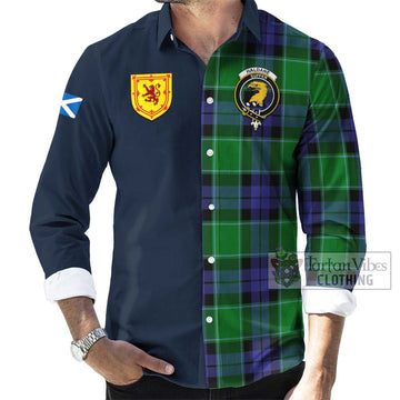 Haldane Tartan Long Sleeve Button Shirt Alba with Scottish Lion Royal Arm Half Style