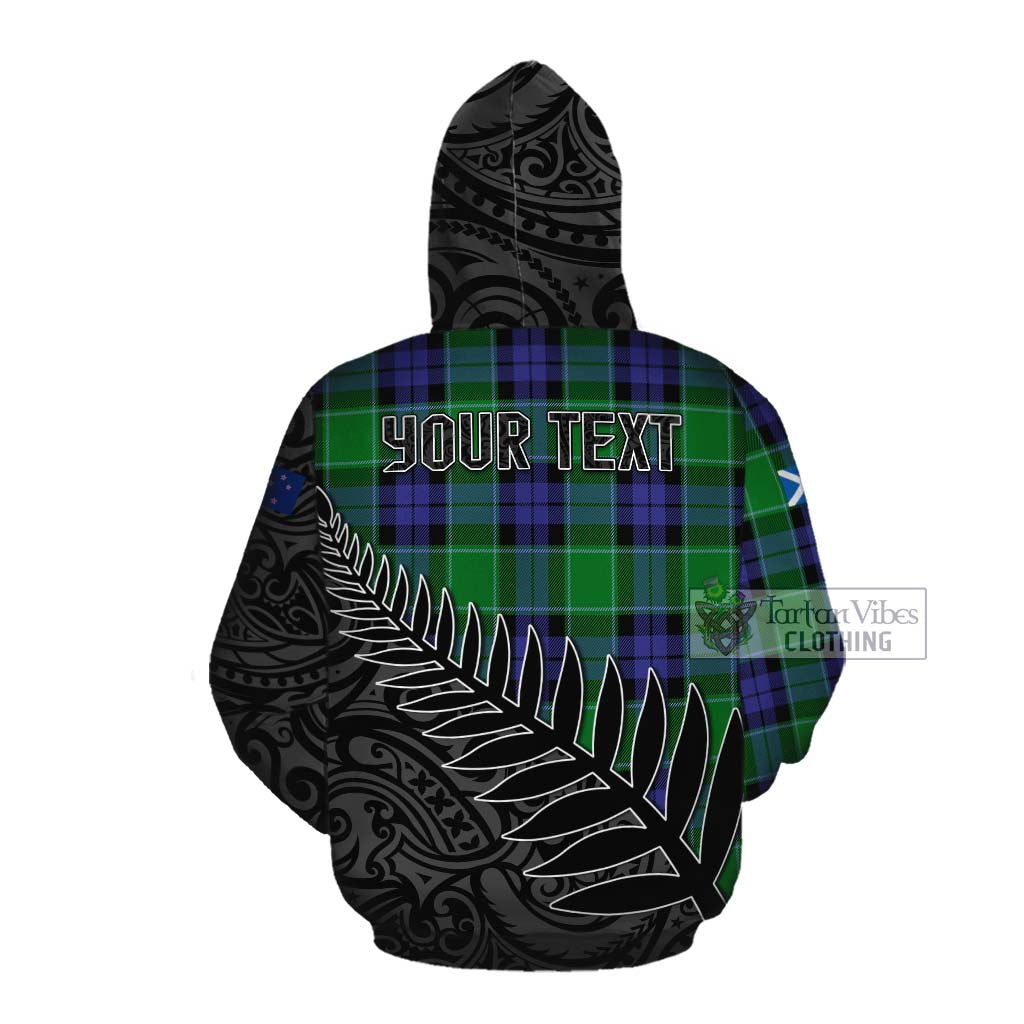 Tartan Vibes Clothing Haldane Crest Tartan Cotton Hoodie with New Zealand Silver Fern Half Style