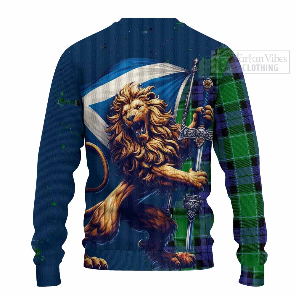 Tartan Vibes Clothing Haldane Tartan Family Crest Knitted Sweater with Scottish Majestic Lion