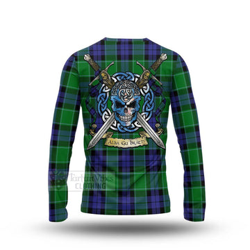 Haldane Tartan Long Sleeve T-Shirt with Family Crest Celtic Skull Style