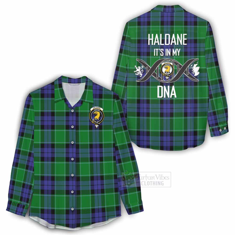 Tartan Vibes Clothing Haldane Tartan Women's Casual Shirt with Family Crest DNA In Me Style