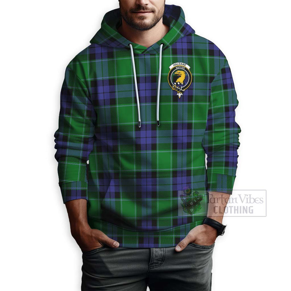 Tartan Vibes Clothing Haldane Tartan Hoodie with Family Crest Celtic Skull Style