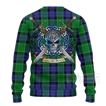 Haldane Tartan Ugly Sweater with Family Crest Celtic Skull Style