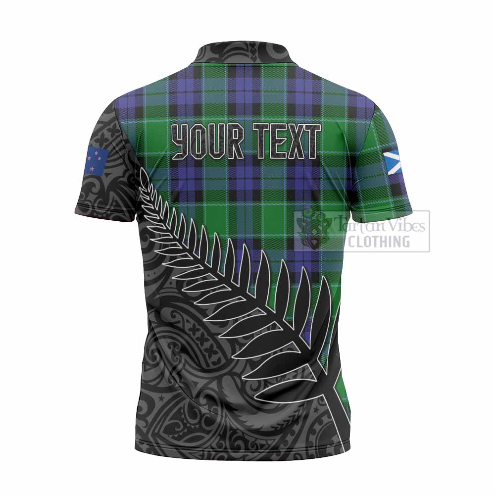 Tartan Vibes Clothing Haldane Crest Tartan Zipper Polo Shirt with New Zealand Silver Fern Half Style