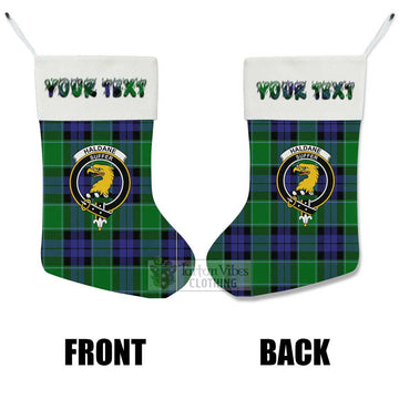 Haldane Tartan Family Crest Christmas Stocking with Personalized Text