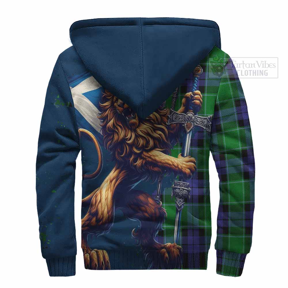 Tartan Vibes Clothing Haldane Tartan Family Crest Sherpa Hoodie with Scottish Majestic Lion