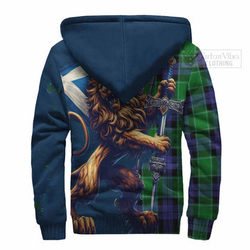 Haldane Tartan Family Crest Sherpa Hoodie with Scottish Majestic Lion