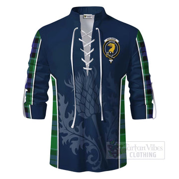 Haldane Tartan Ghillie Kilt Shirt with Family Crest and Scottish Thistle Vibes Sport Style