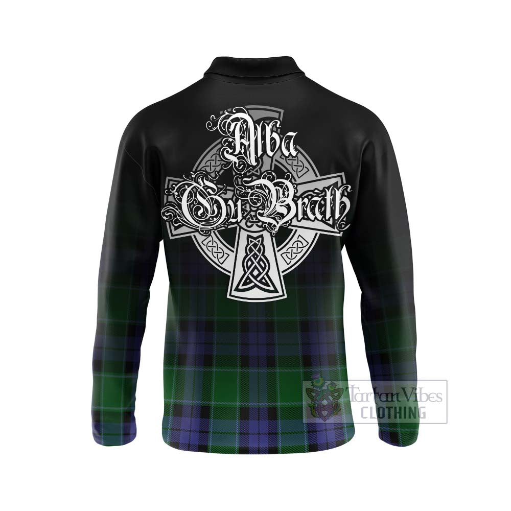 Tartan Vibes Clothing Haldane Tartan Long Sleeve Polo Shirt Featuring Alba Gu Brath Family Crest Celtic Inspired