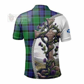 Haldane Tartan Polo Shirt with Family Crest and St. Andrew's Cross Accented by Thistle Vines