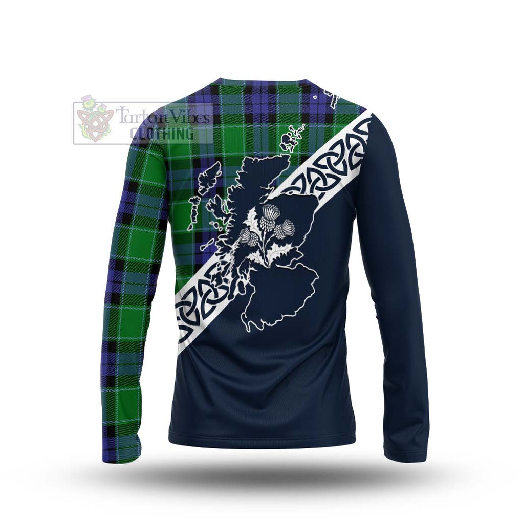 Tartan Vibes Clothing Haldane Tartan Long Sleeve T-Shirt Featuring Thistle and Scotland Map