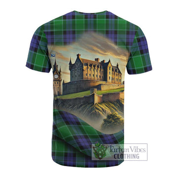 Haldane Tartan Family Crest Cotton T-shirt with Scottish Ancient Castle Style - Tartan Vibes Clothing